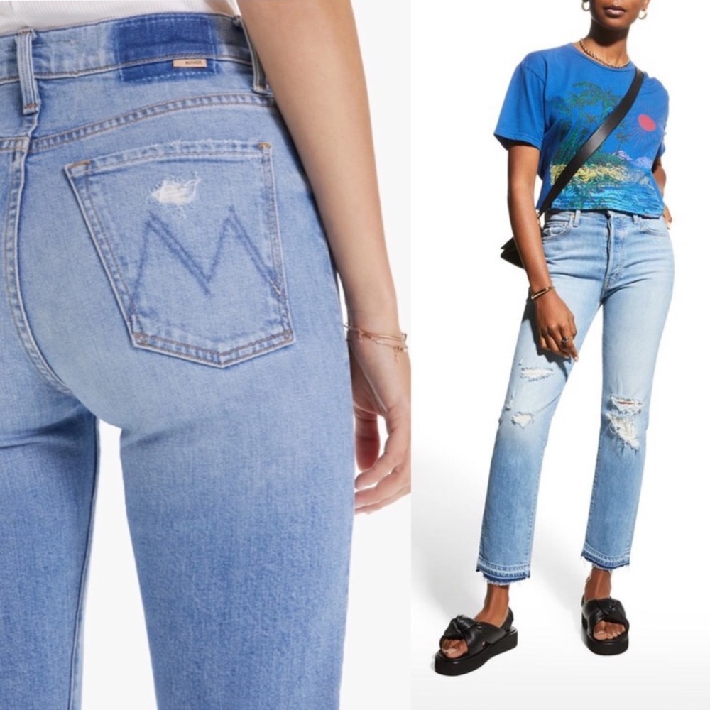 MOTHER SUPERIOR High Waisted Hiker Hover Jeans Undone Hem Distressed 28